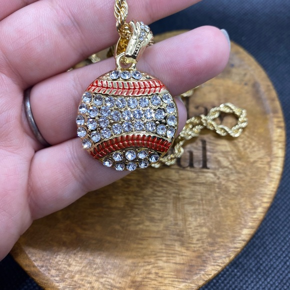 Men’s ICED out bling baseball 24 inch Chain Necklace- Gold Plated - Picture 2 of 2